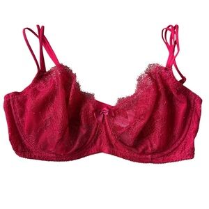 Victoria's Secret Dream Angels Wicked Lace Balconette Bra 36DD Red Unlined Bows